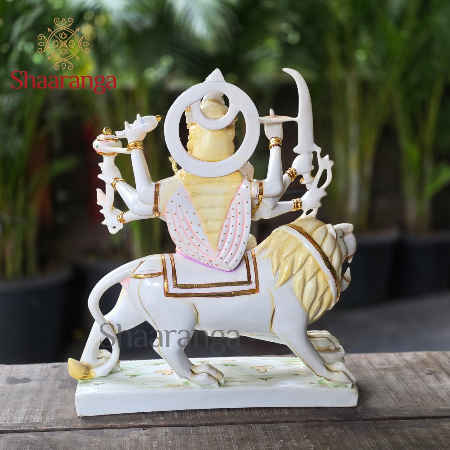 17 Inches Cultured Marble Durga Devi sitting on lion.