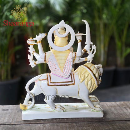 17 Inches Cultured Marble Durga Devi sitting on lion.