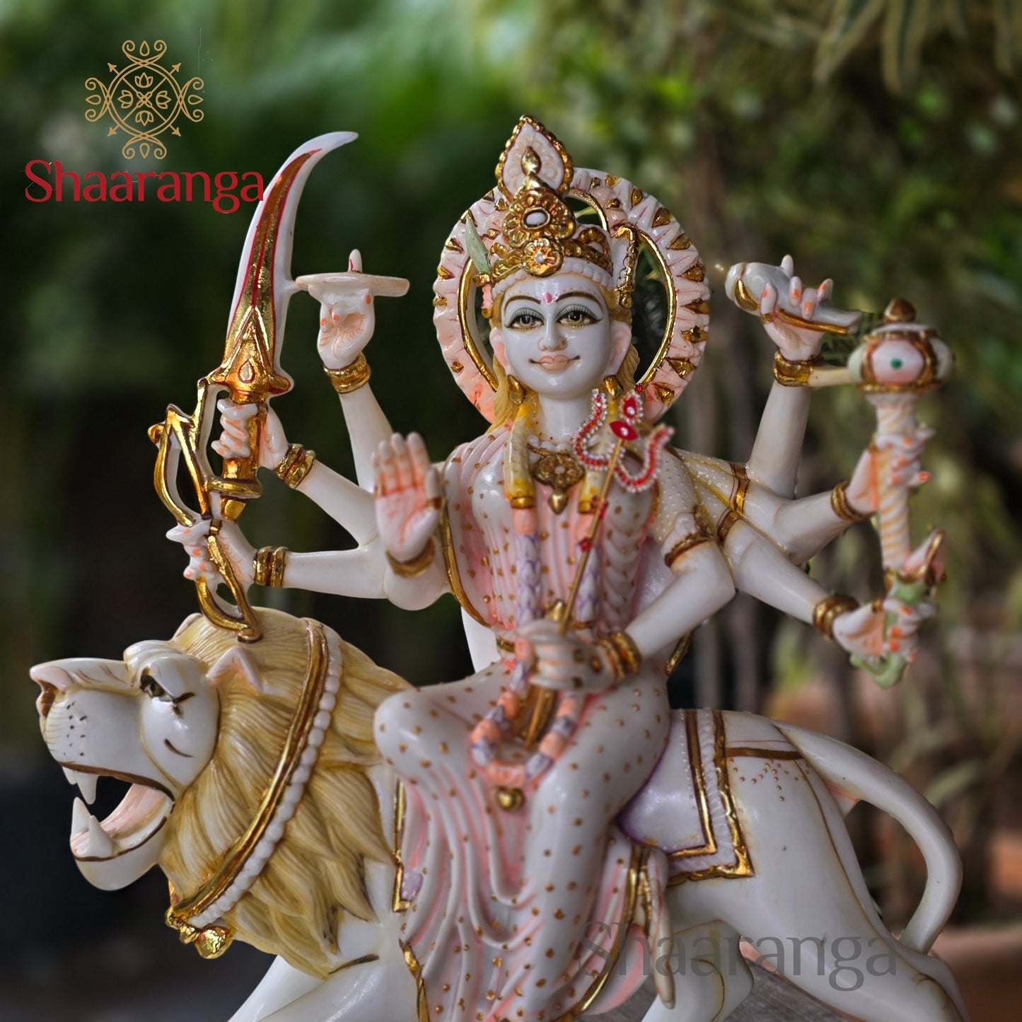 17 Inches Cultured Marble Durga Devi sitting on lion.