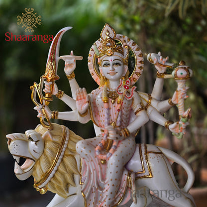 17 Inches Cultured Marble Durga Devi sitting on lion.