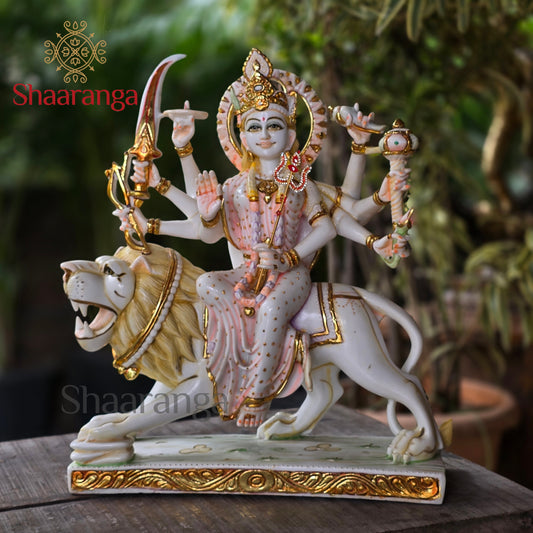 17 Inches Cultured Marble Durga Devi sitting on lion.