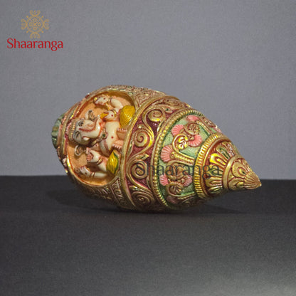 3.5 Inches Cultured Marble Ganesh Sankh