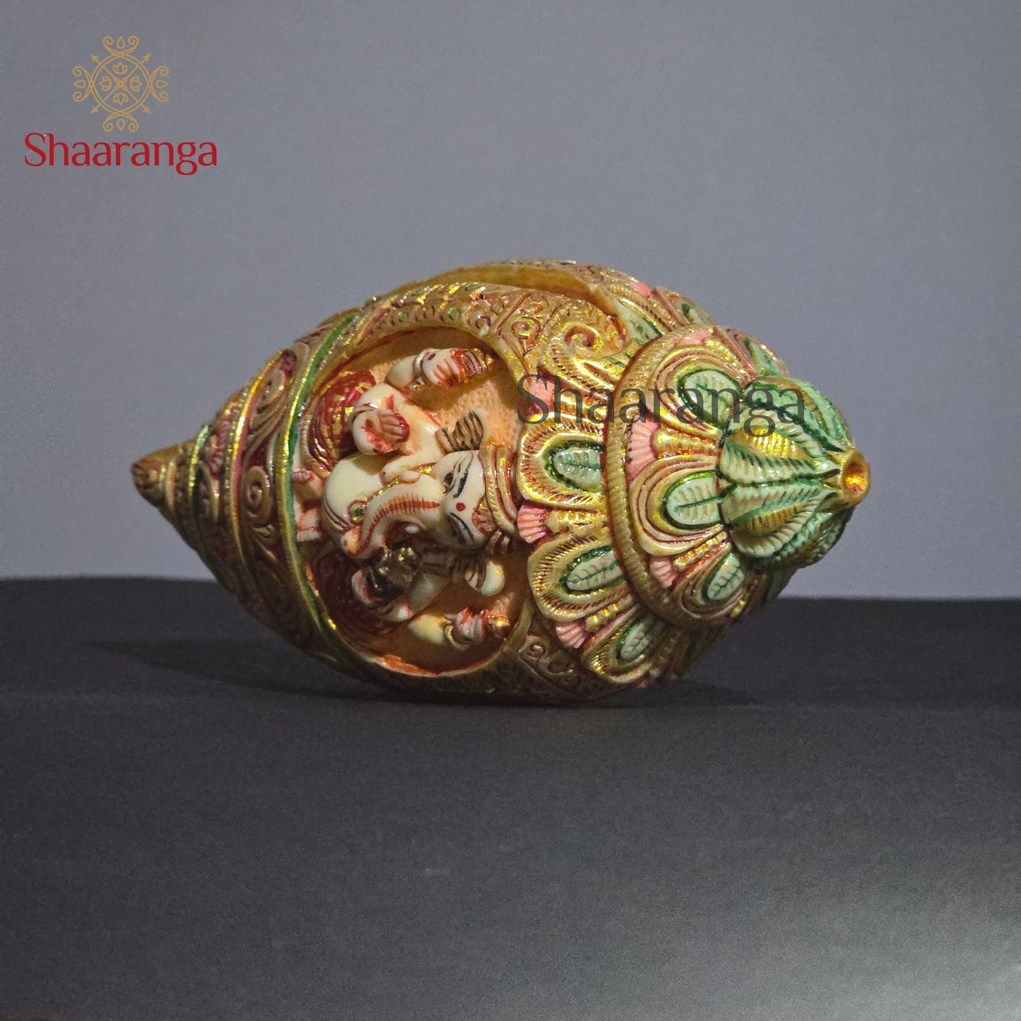 3.5 Inches Cultured Marble Ganesh Sankh