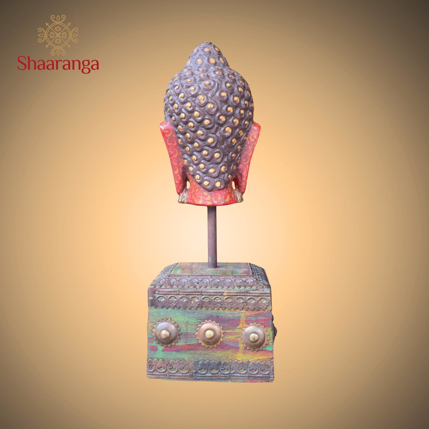 15 Inches Decorative Buddha Head Sculpture with Period-Inspired Base