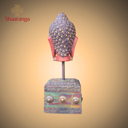 15 Inches Decorative Buddha Head Sculpture with Period-Inspired Base