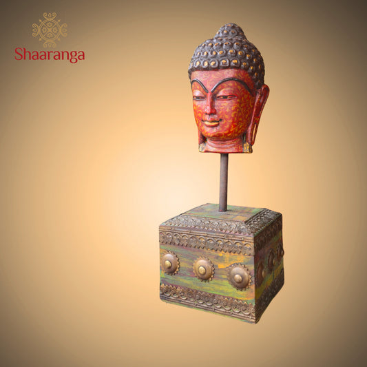 15 Inches Decorative Buddha Head Sculpture with Period-Inspired Base