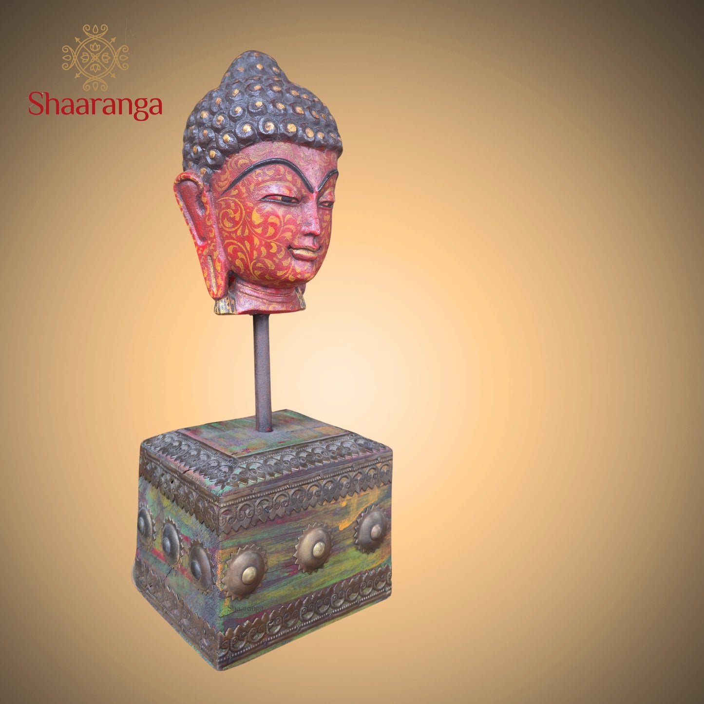 15 Inches Decorative Buddha Head Sculpture with Period-Inspired Base