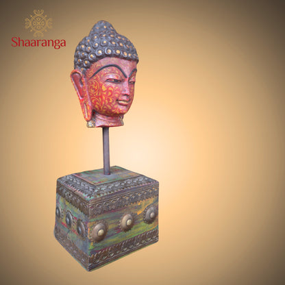 15 Inches Decorative Buddha Head Sculpture with Period-Inspired Base