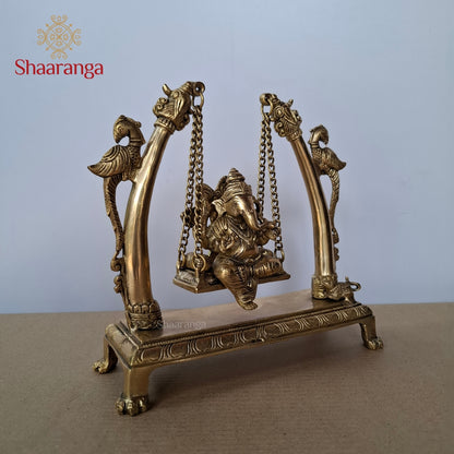 10 Inches Brass Ganesha in Peacock Swing