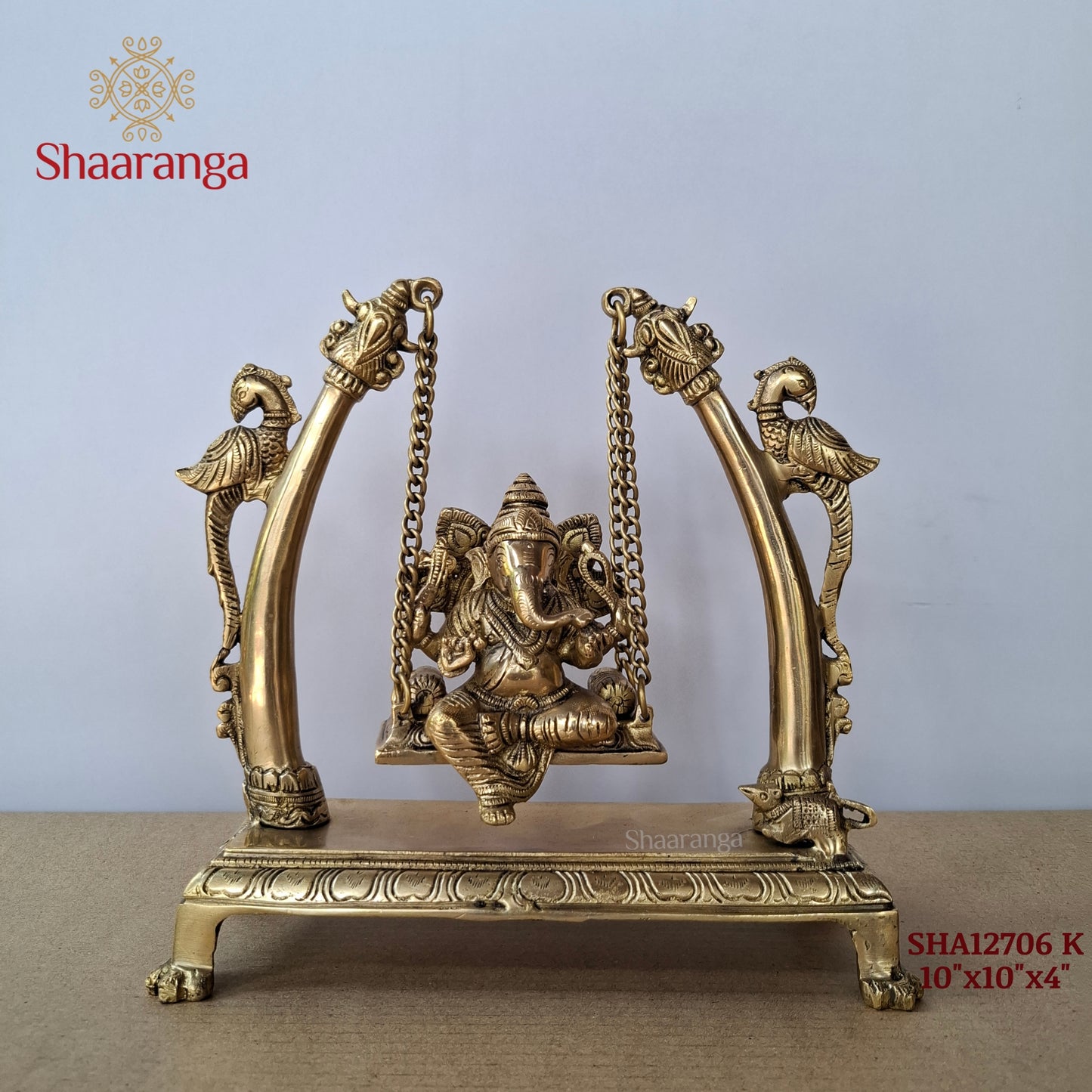 10 Inches Brass Ganesha in Peacock Swing