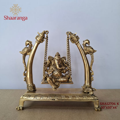 10 Inches Brass Ganesha in Peacock Swing