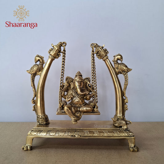 10 Inches Brass Ganesha in Peacock Swing