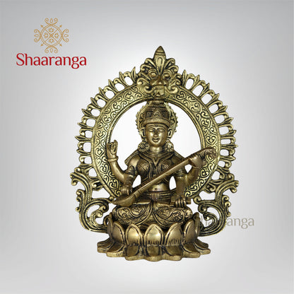 9.5 Inches Brass Lotus Saraswathi devi idol with Arch