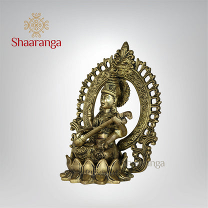 9.5 Inches Brass Lotus Saraswathi devi idol with Arch