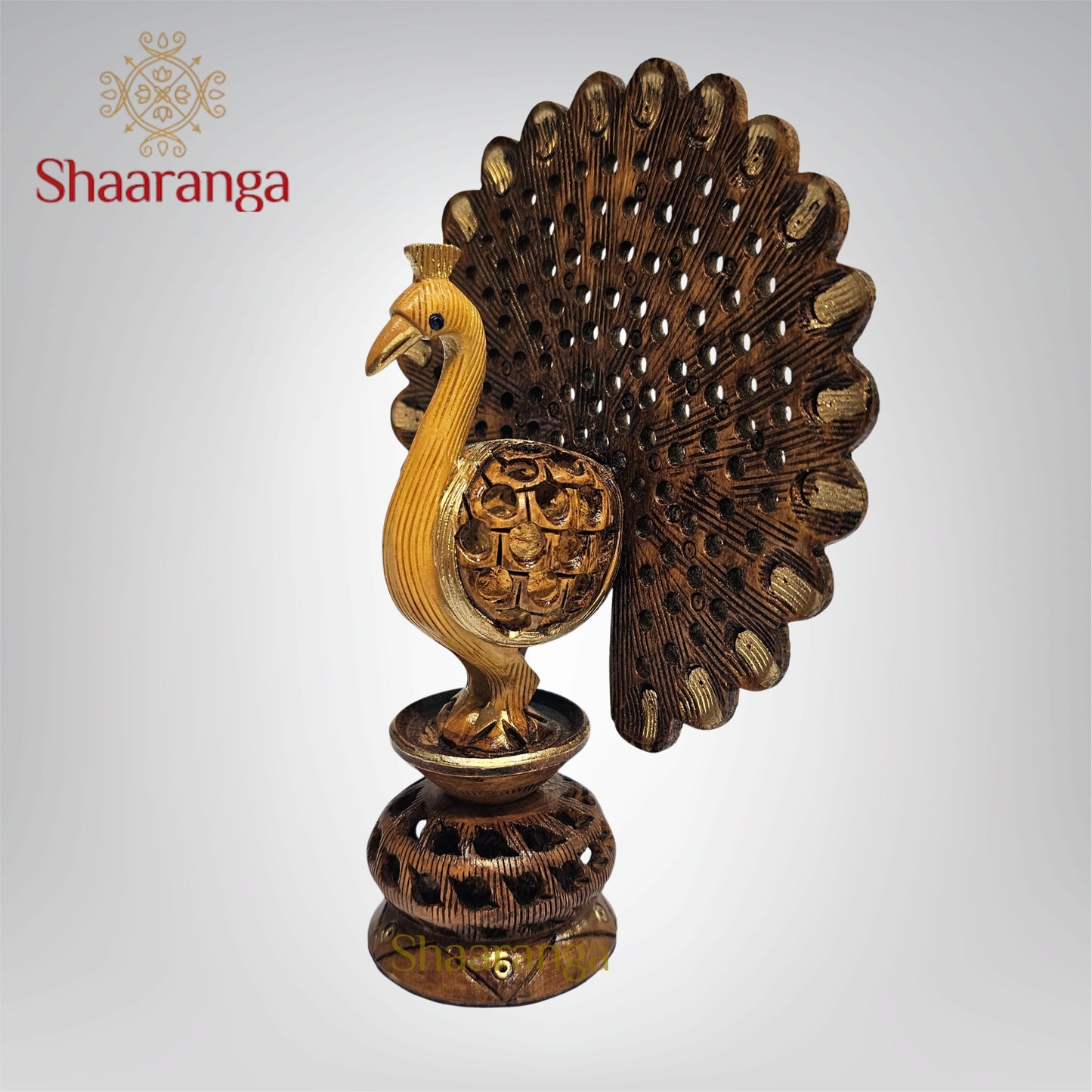 7 Inches Wooden Dancing Peacock - Two Tone Finish