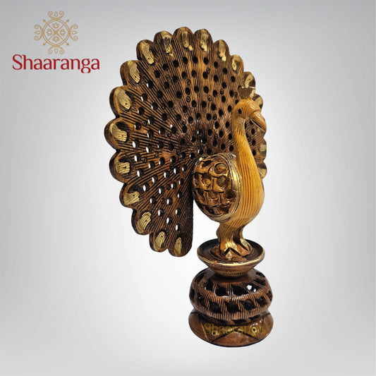 7 Inches Wooden Dancing Peacock - Two Tone Finish