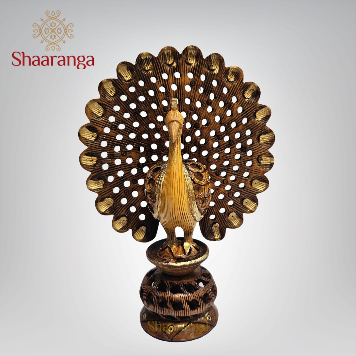 7 Inches Wooden Dancing Peacock - Two Tone Finish
