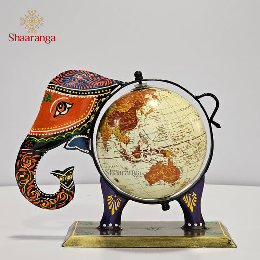 9 Inches Iron Elephant Globe - Handcrafted Home Decor