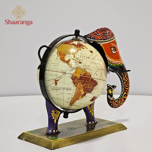 9 Inches Iron Elephant Globe - Handcrafted Home Decor