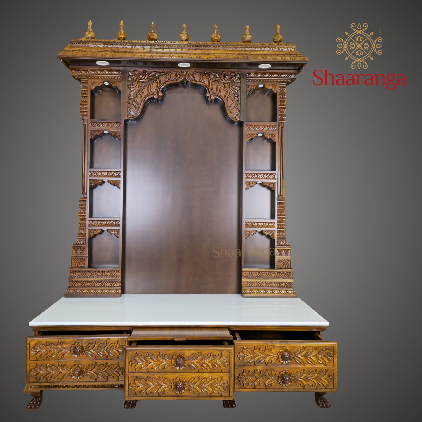 81 Inches Customized Open Teakwood Mandir with Multi-Deity Niches