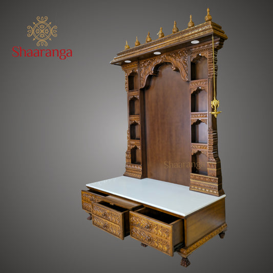 81 Inches Customized Open Teakwood Mandir with Multi-Deity Niches