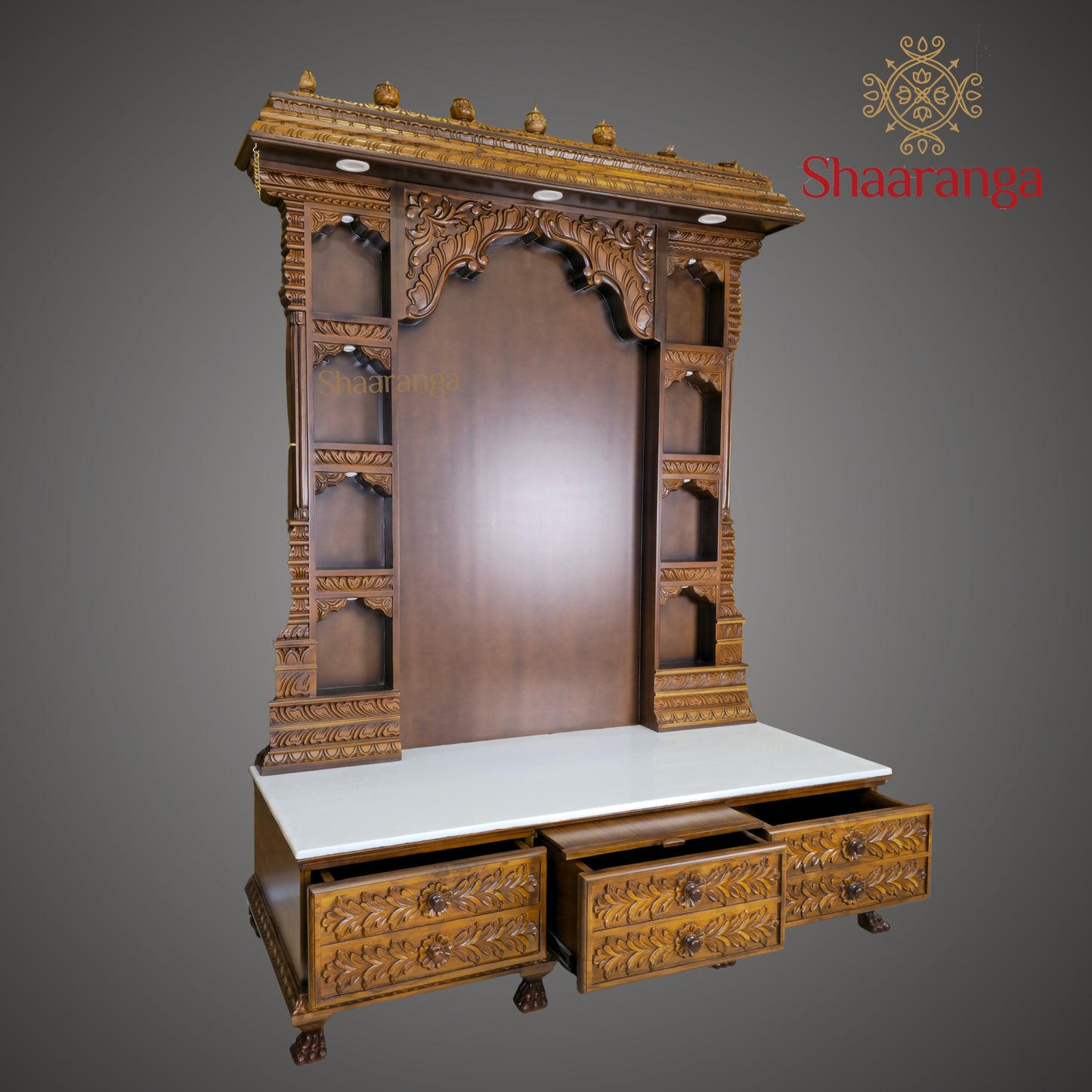 81 Inches Customized Open Teakwood Mandir with Multi-Deity Niches