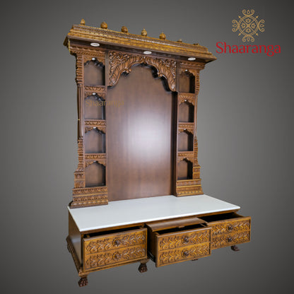 81 Inches Customized Open Teakwood Mandir with Multi-Deity Niches