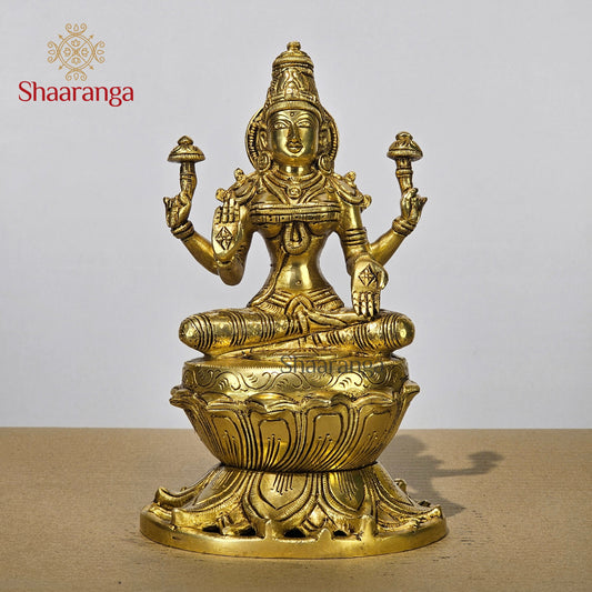 9 Inches Brass Lakshmi On Lotus