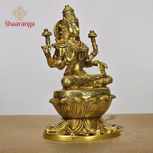 9 Inches Brass Lakshmi On Lotus