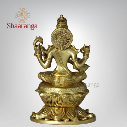 9 Inches Brass Saraswathi devi Idol  Sitting on Lotus Base