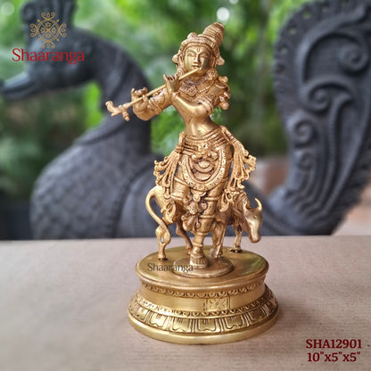 10 Inches Brass Cow Krishna