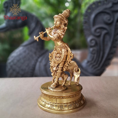 10 Inches Brass Cow Krishna