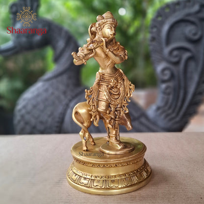 10 Inches Brass Cow Krishna