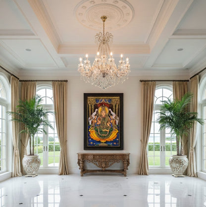 40x28  Inches  Lakshmi Devi Tanjore Painting with 22K Gold Work.