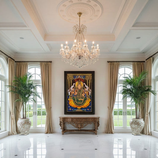 40x28  Inches  Lakshmi Devi Tanjore Painting with 22K Gold Work.