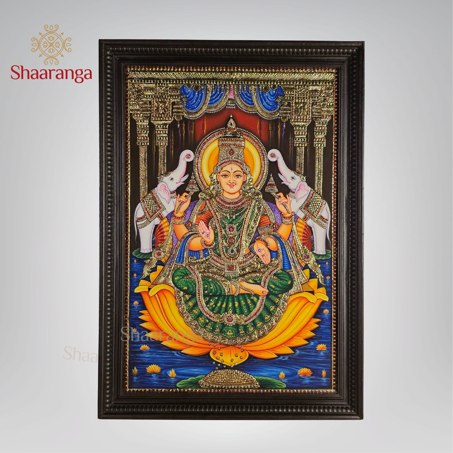 40x28  Inches  Lakshmi Devi Tanjore Painting with 22K Gold Work.