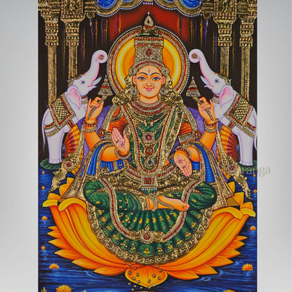 40x28  Inches  Lakshmi Devi Tanjore Painting with 22K Gold Work.