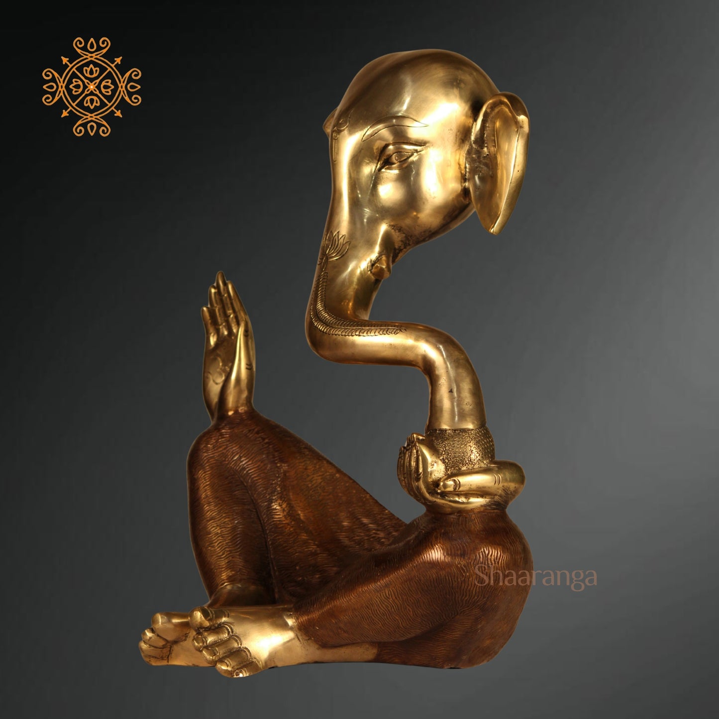 17 Inches Brass Modern Ganesha Sitting Idol with Two Tone finish.