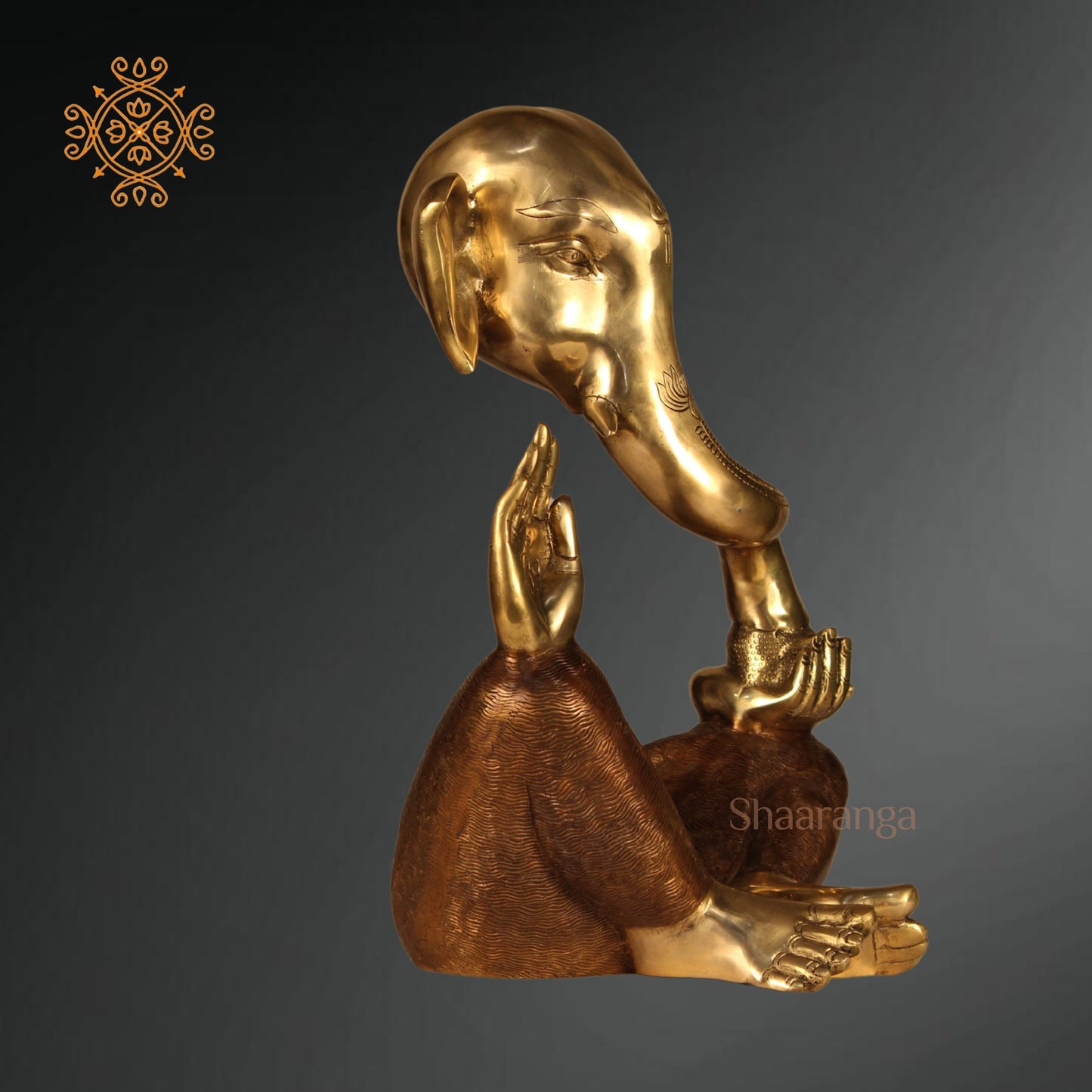 17 Inches Brass Modern Ganesha Sitting Idol with Two Tone finish.