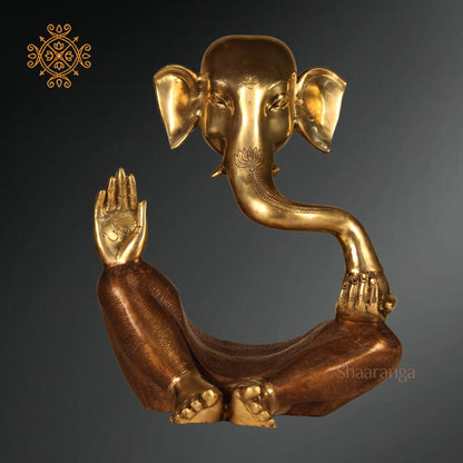 17 Inches Brass Modern Ganesha Sitting Idol with Two Tone finish.