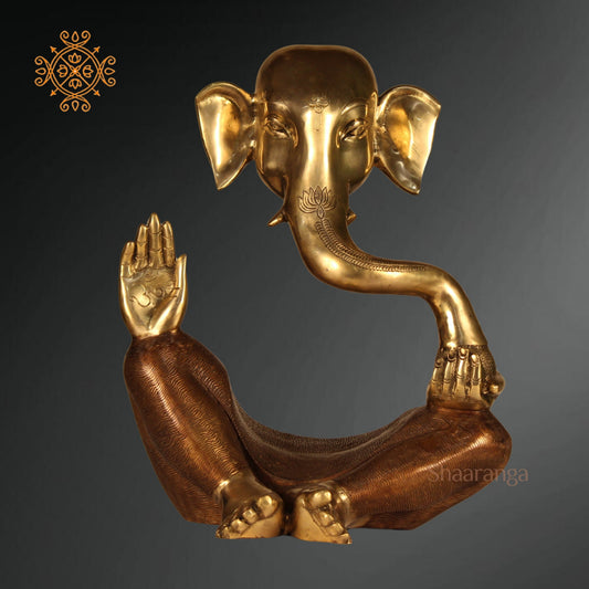 17 Inches Brass Modern Ganesha Sitting Idol with Two Tone finish.