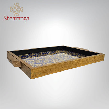14 x 10 Inches Decorative Wooden Tray with Traditional Fabric Design
