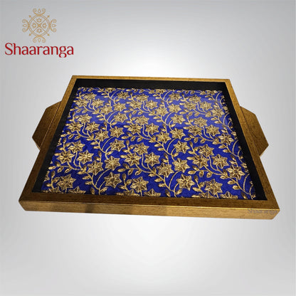 14 x 10 Inches Decorative Wooden Tray with Traditional Fabric Design