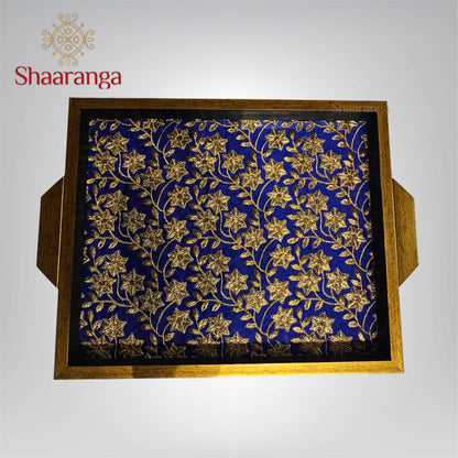 14 x 10 Inches Decorative Wooden Tray with Traditional Fabric Design