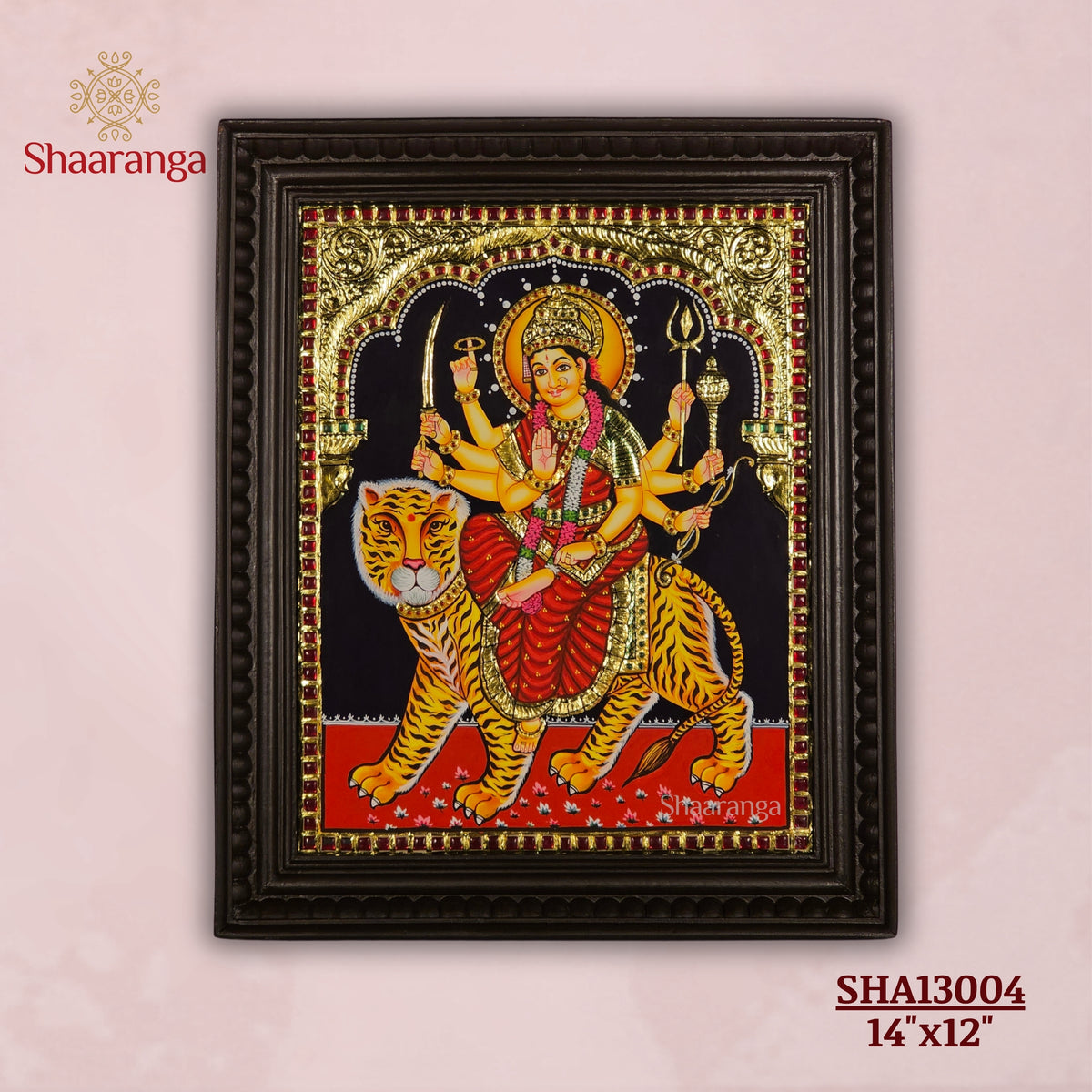 14x12 Inches  Durga Devi Tanjore Painting with 22K Gold work