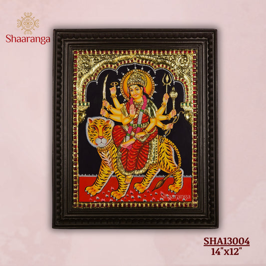 14x12 Inches  Durga Devi Tanjore Painting with 22K Gold work