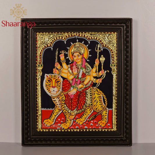 14x12 Inches  Durga Devi Tanjore Painting with 22K Gold work