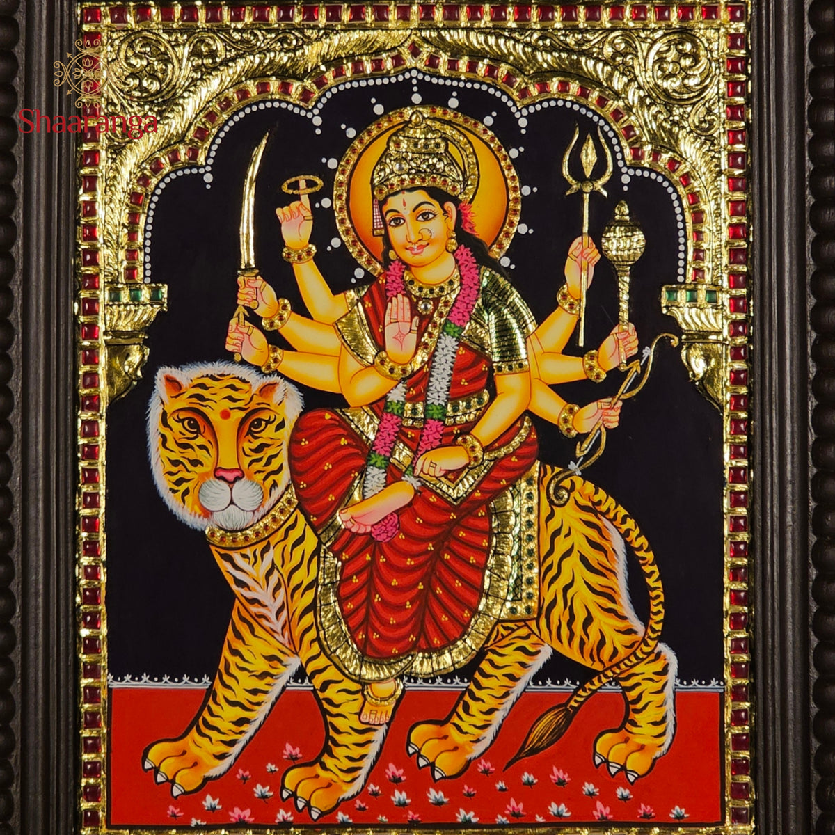 14x12 Inches  Durga Devi Tanjore Painting with 22K Gold work