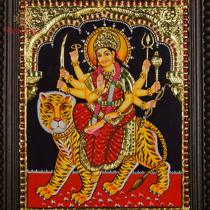 14x12 Inches  Durga Devi Tanjore Painting with 22K Gold work
