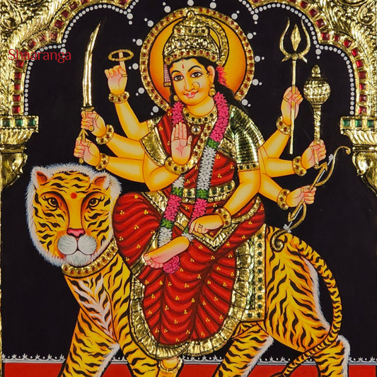 14x12 Inches  Durga Devi Tanjore Painting with 22K Gold work